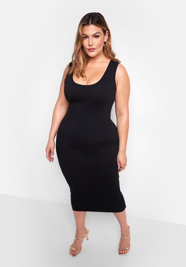 Essential Cotton Tank Midi Bodycon Dress, Black / Black, alternate image number 1