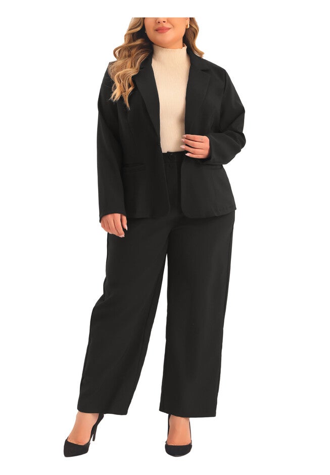 TWO PIECE BLAZER JACKET AND PANTS SUIT SET, Black / Black, alternate image number 4