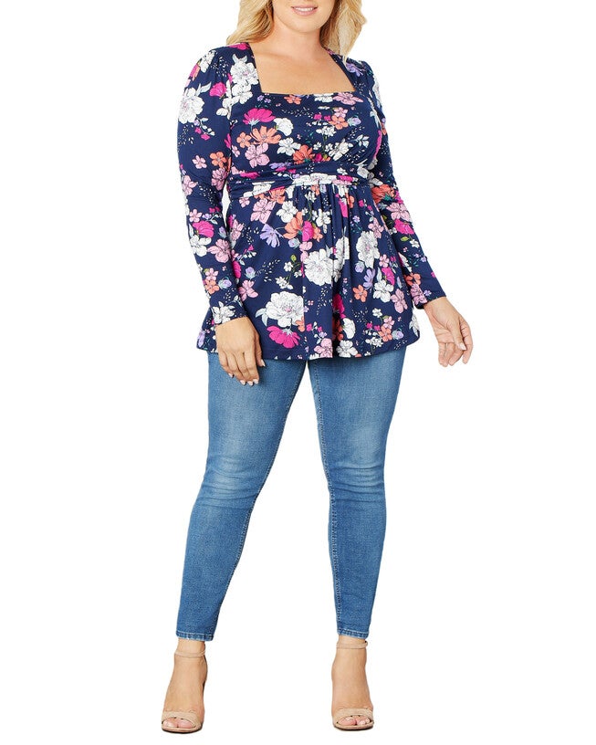 Delilah Top, VIBRANT GARDEN PRINT / Navy, alternate image number null