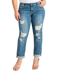 Medium Indigo Wash Low Rise Skinny Destroyed Boyfriend Jeans
