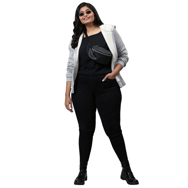 Solid Grey Front Zip Hooded Sweatshirt, , alternate image number null