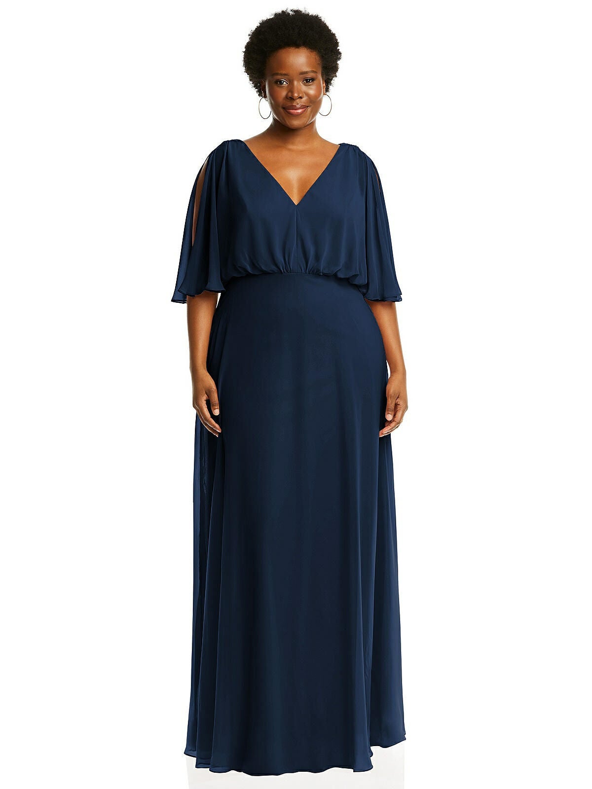 V-Neck Split Sleeve Blouson Bodice Maxi Dress, Midnight Navy / Navy, hi-res image number 0