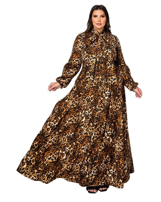 LUCIANA LEOPARD PRINT POCKET MAXI DRESS, Taupe / Amber, hi-res image number 0