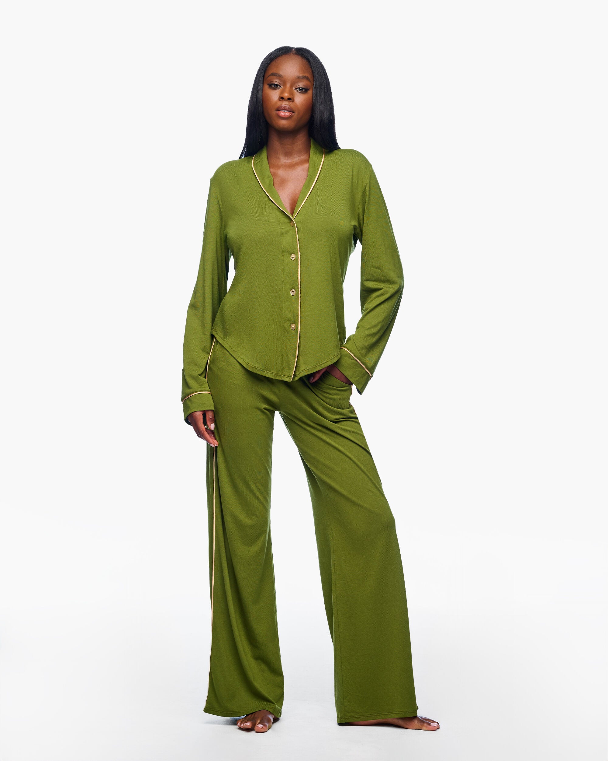 Pima Lusso Ls Top And Pj Set, CapperoPietra / Forest Green, hi-res image number 0