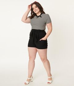 Unique Vintage Black High Waist Tied & True Shorts