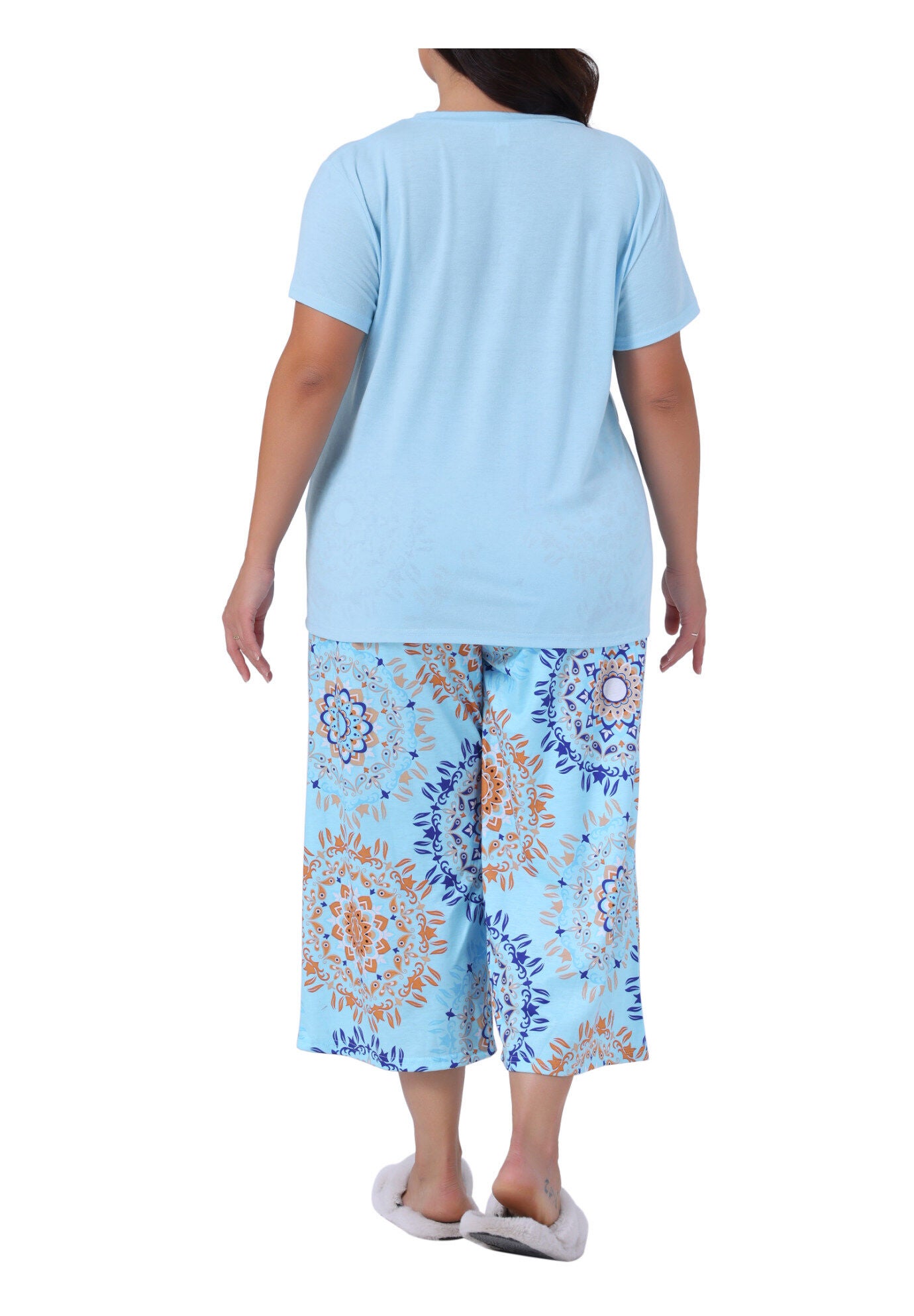 Short Sleeve Tops Pants Two-Piece Pajamas Set, Blue / Azure Blue, alternate image number 3
