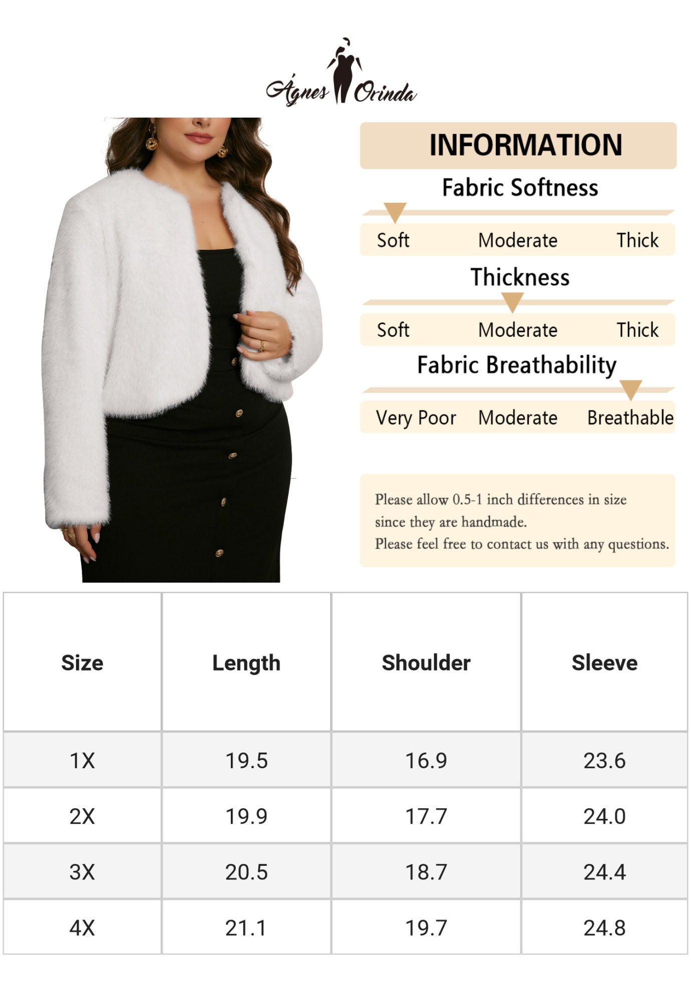 FAUX FUR WINTER WARM SHAGGY JACKET COAT, White / White, alternate image number 4