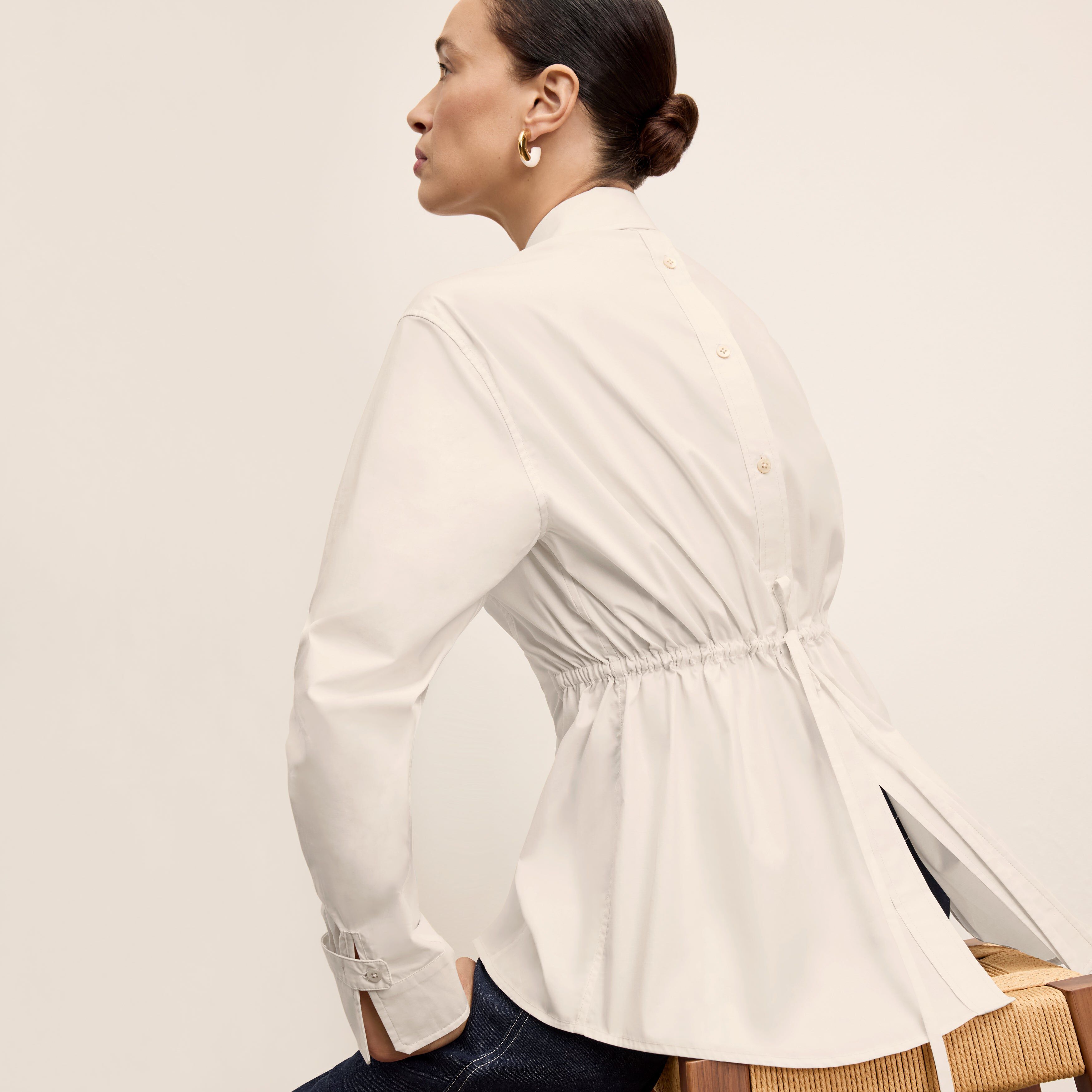 Bentley Al Fresco Shirt - Cotton Poplin, Eggshell / White, alternate image number 3