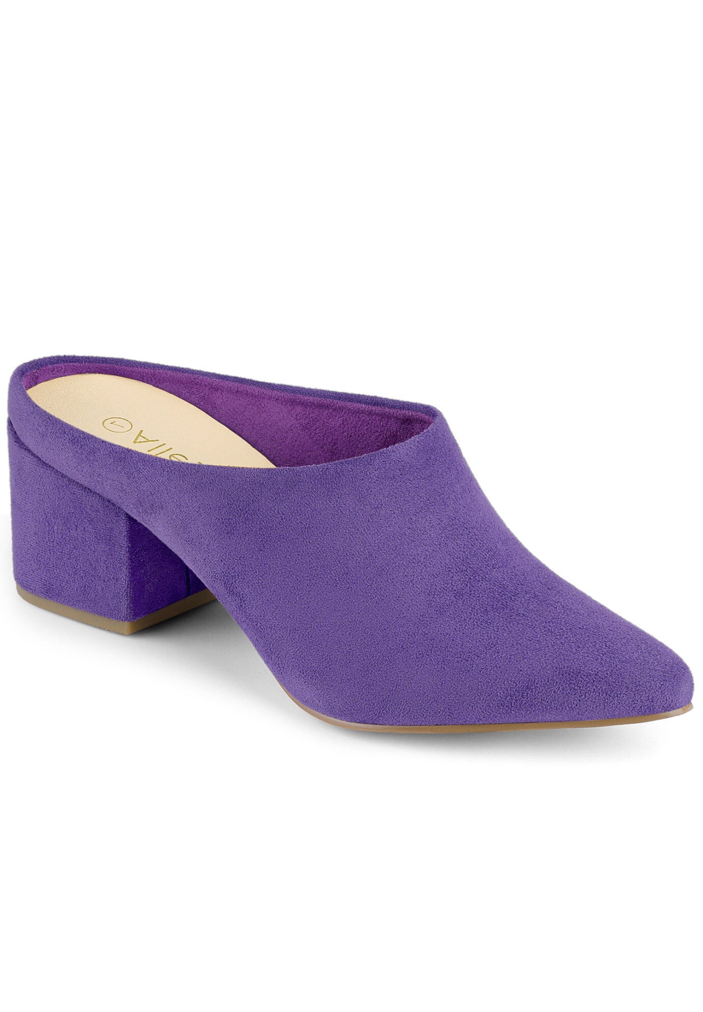 Pointed Toe Slip On Block Heel Slide Mules, Purple / Purple, hi-res image number 0