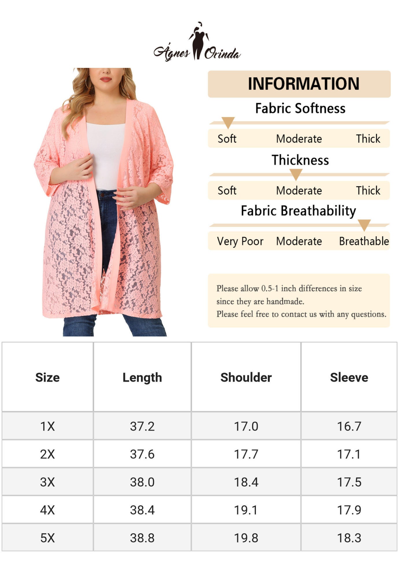 LACE CROCHET 3/4 SLEEVE COVER UP CARDIGAN, Pink / Pink, alternate image number 4