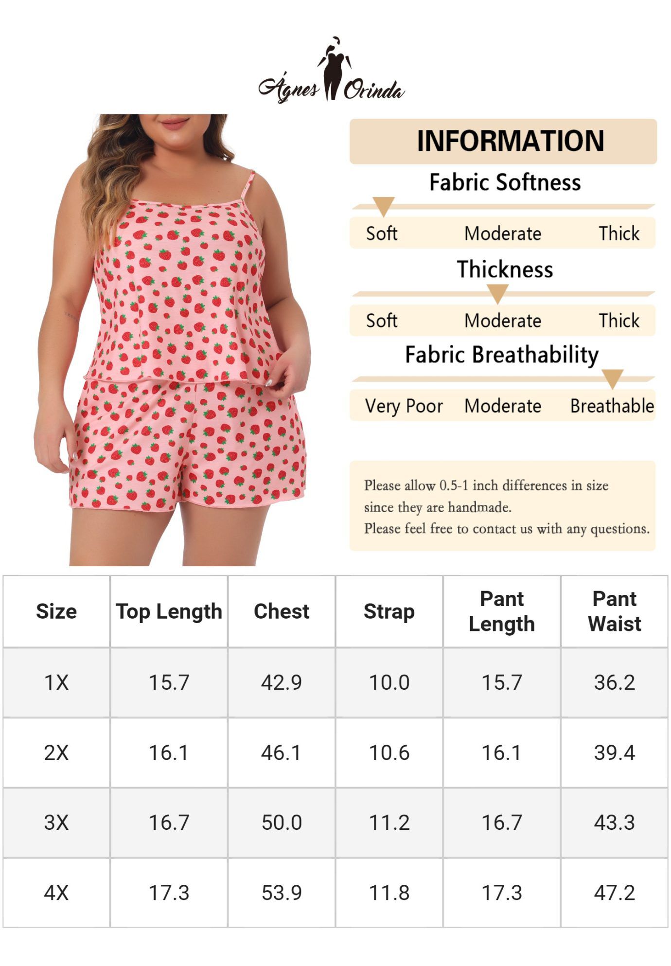 Strawberry Pattern Cami Shorts Sleepwear Set, Pink / Pink, alternate image number 4