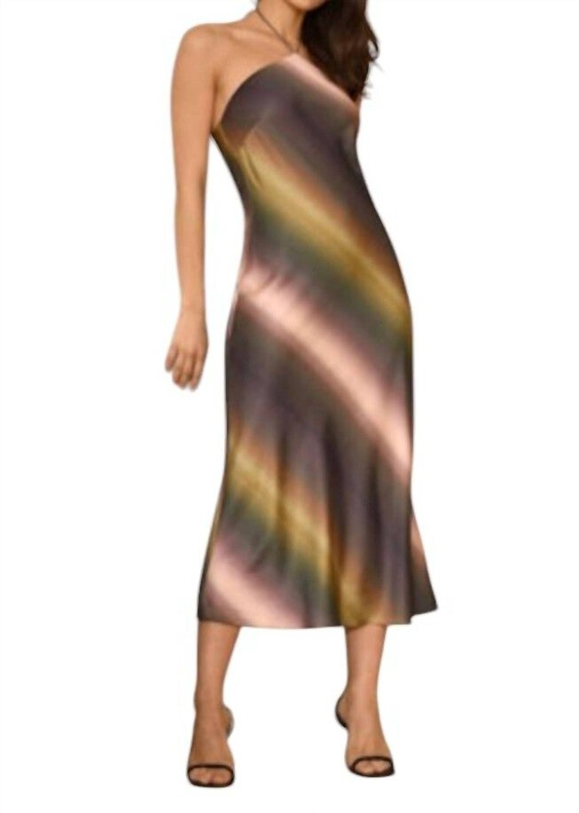 YVONNE HALTER SATIN DRESS, Olive Lime Nude / Black, hi-res image number null