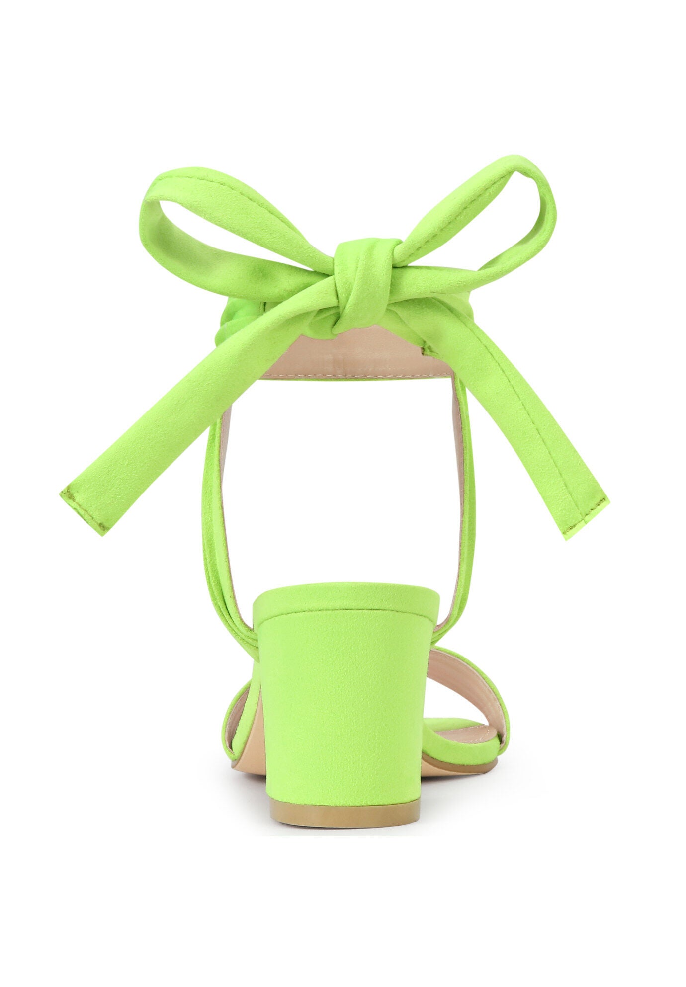 Open Toe Ankle Tie Back Block Heels Sandals, Lime / Light Green, alternate image number 2