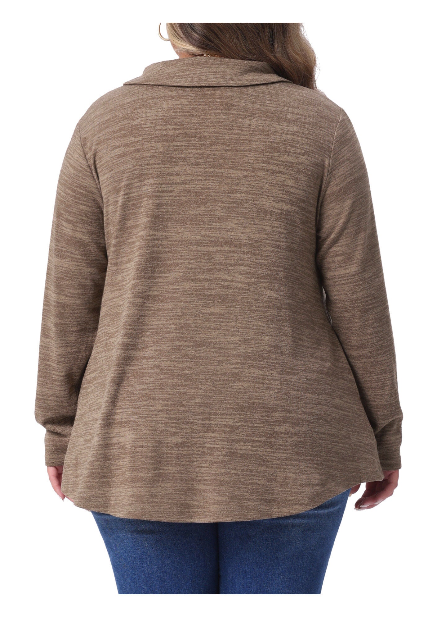 Cowl Neck Casual Loose Tunic Tops with Pockets, Brown / Brown, alternate image number 3