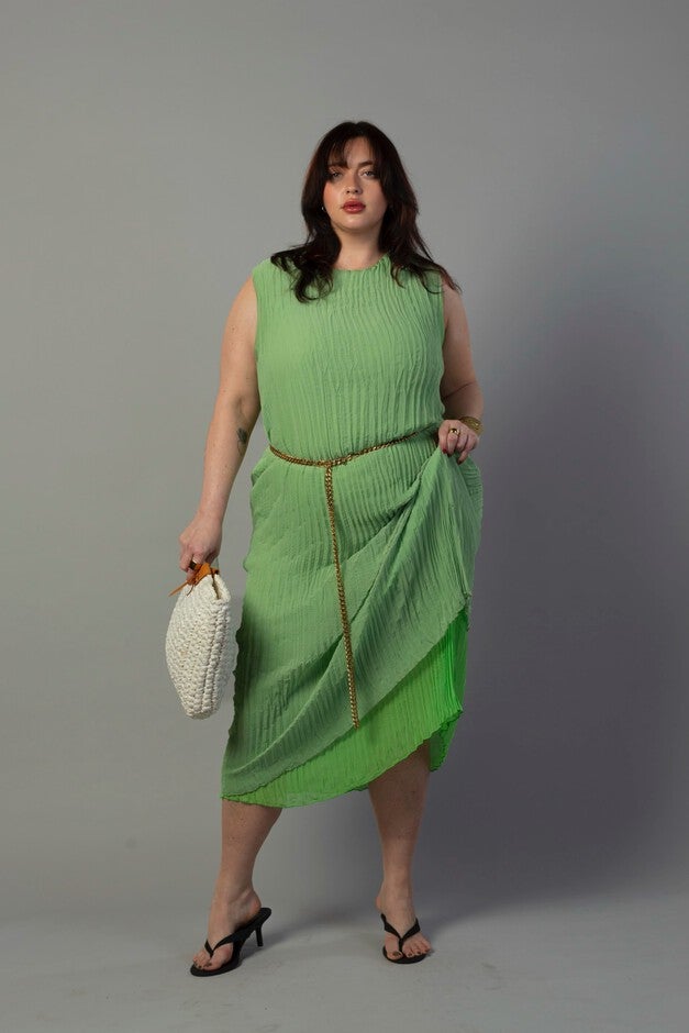 Jaya Reversible Pleated Dress, Lime Sage Green / Light Green, alternate image number 2