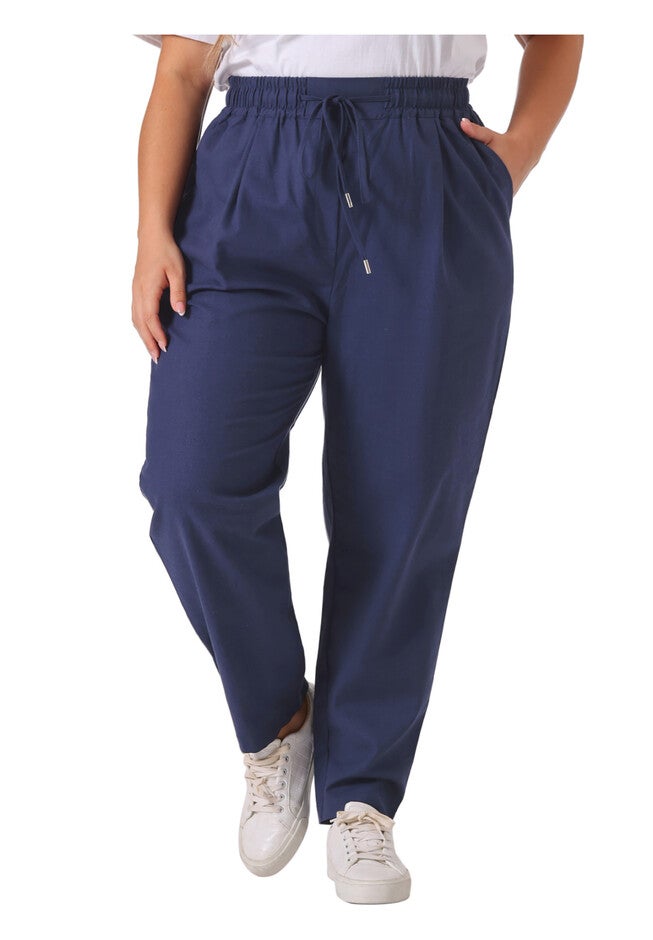 STRAIGHT LEG DRAWSTRING ELASTIC LOOSE TROUSERS, Navy Blue / Navy, alternate image number 2
