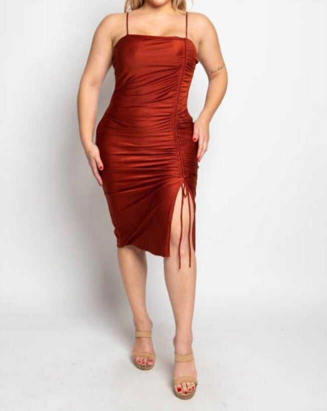 RUCHED MINI DRESS IN RUST, Rust / Red, hi-res image number null
