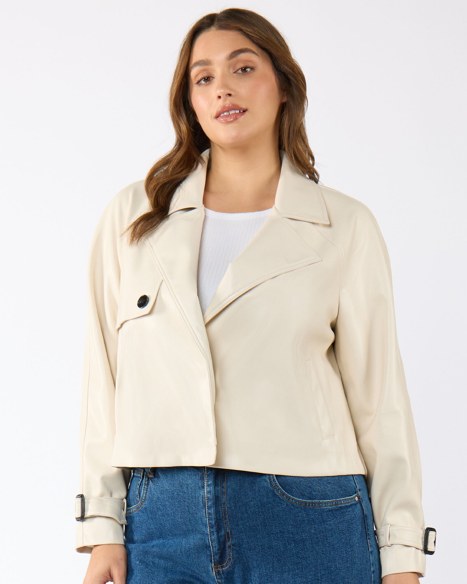 Karma PU Leather Biker Jacket, Ivory / Ivory, alternate image number 2