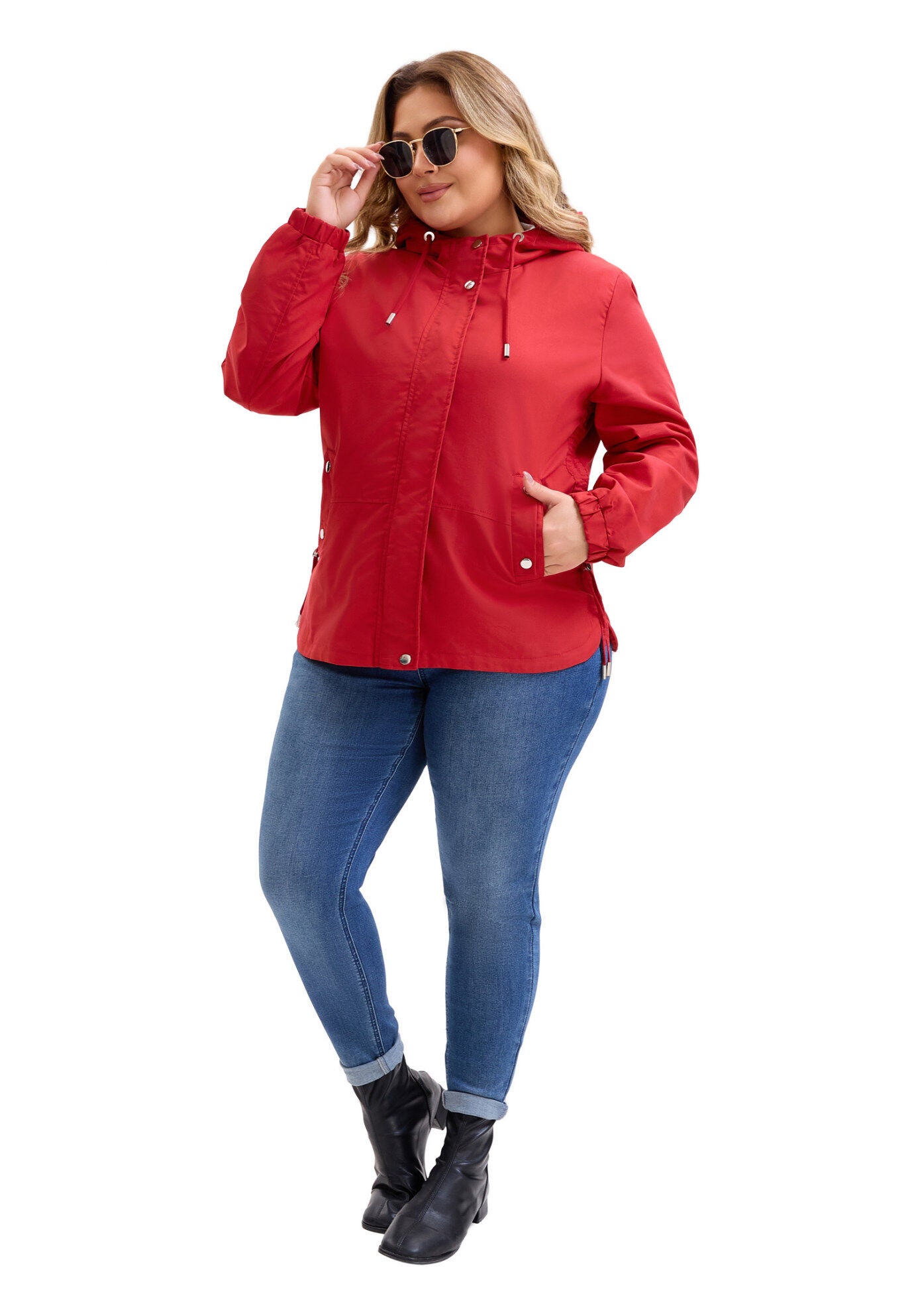 Anorak Zip Up Pockets with Hood Coats Jacket, Burgundy / Burgundy, hi-res image number 0