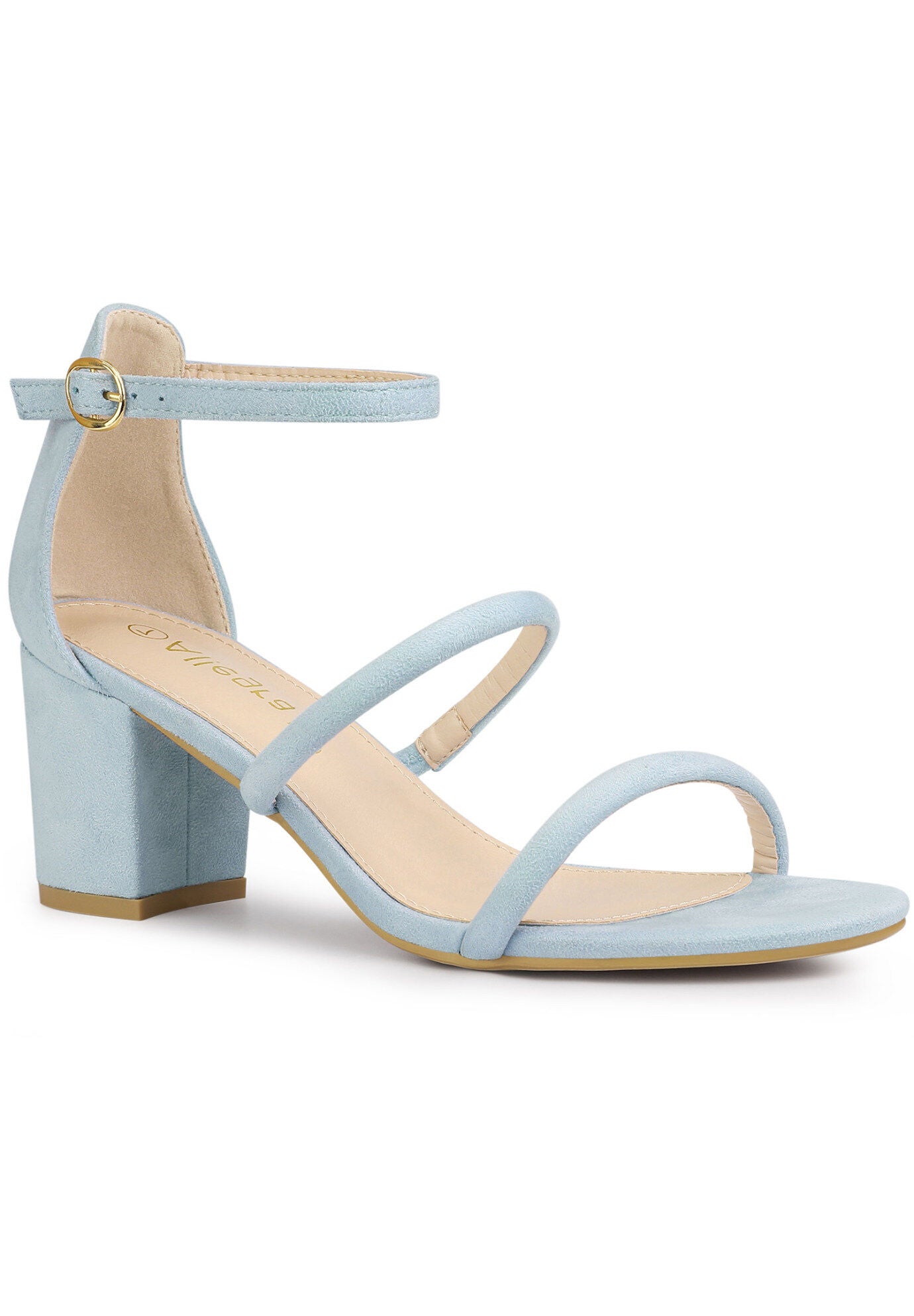 Open Toe Strappy Chunky Heels Sandals, Sky Blue / Azure Blue, hi-res image number 0