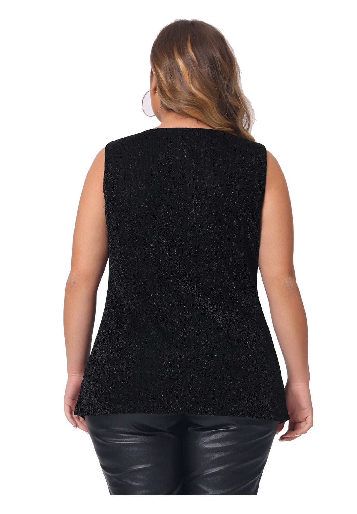 SEQUIN TOP SLEEVELESS GLITTER GRADIENT TANK VEST, Black / Black, alternate image number 3
