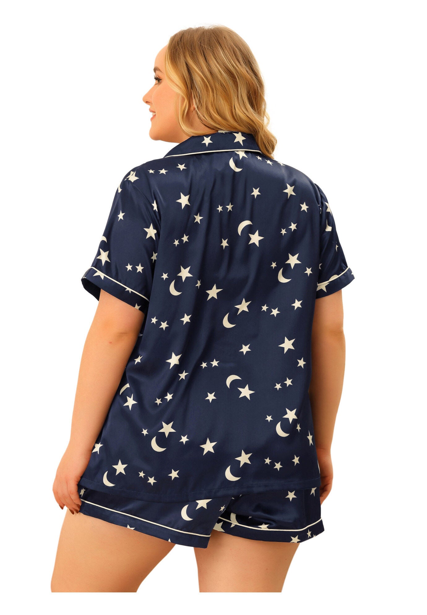 Button Shirt and Shorts 2 Pieces Lounge Set, Dark Blue / Navy, alternate image number 3