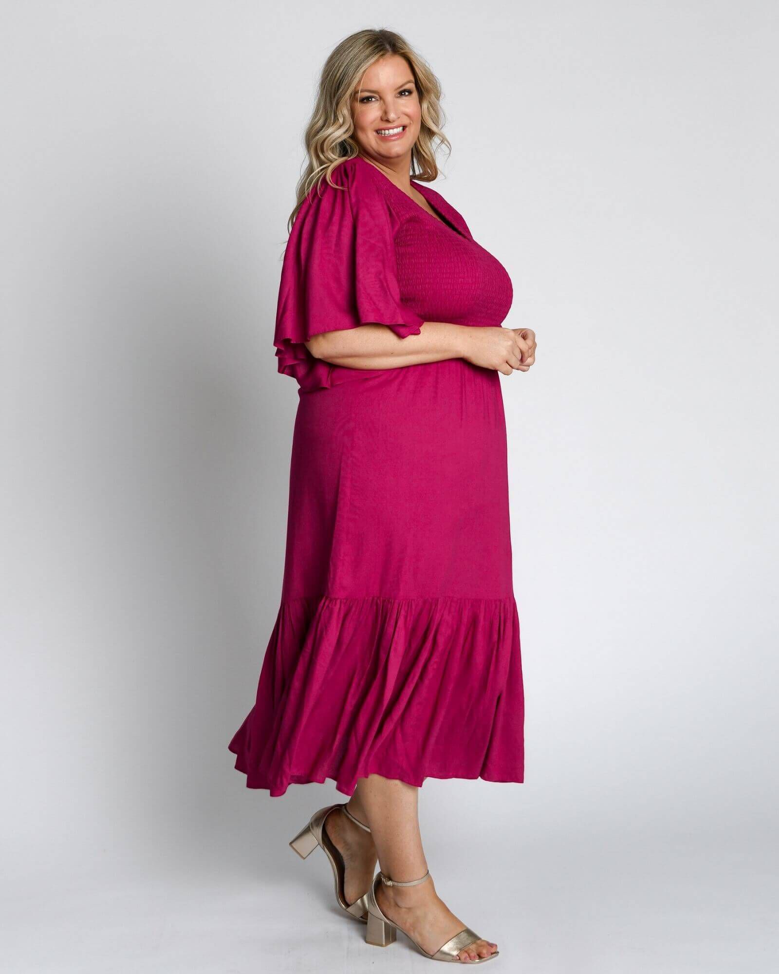 Cleo Short Sleeve Midi Dress, French Plum / Deep Fuchsia, alternate image number 2