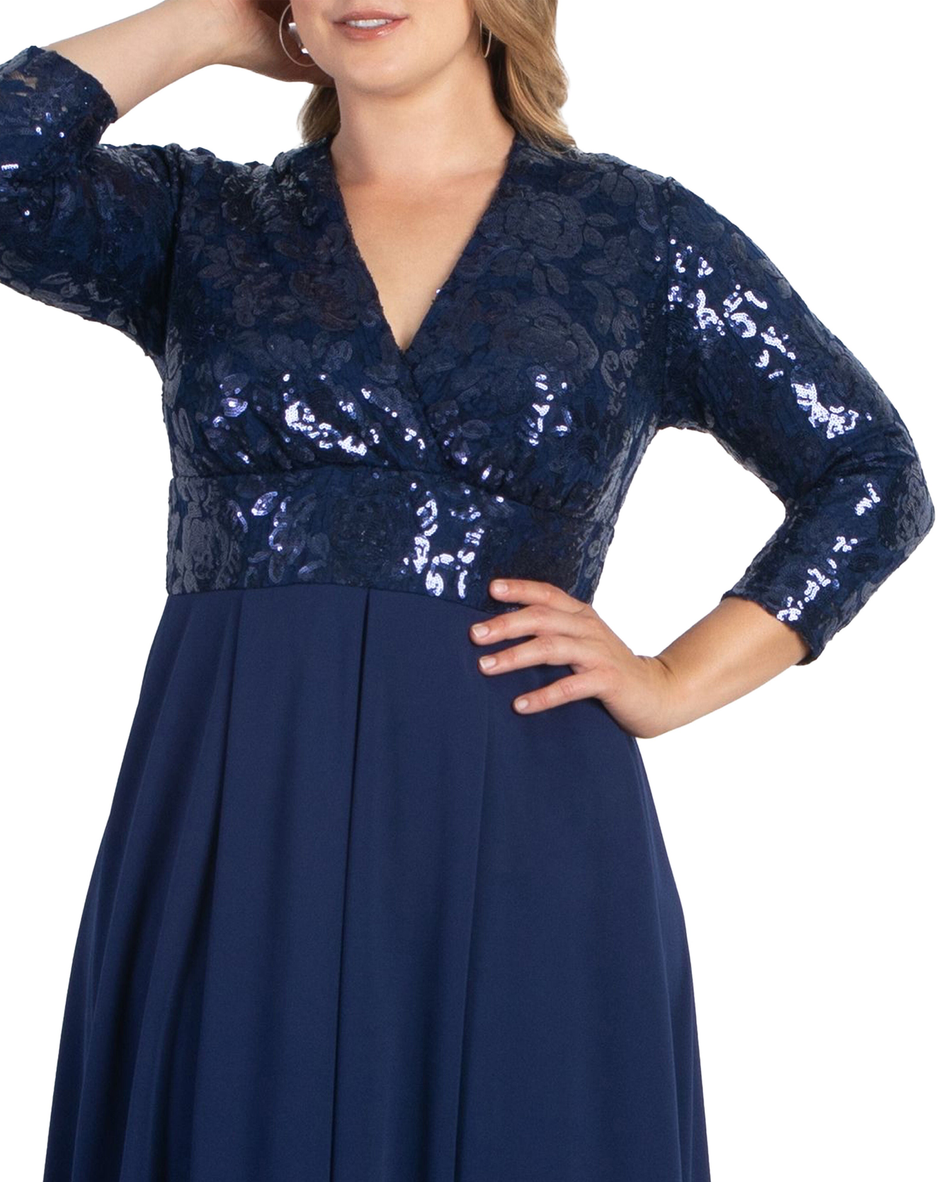 Paris Pleated Sequin Gown, NOCTURNAL NAVY / Navy, alternate image number 2