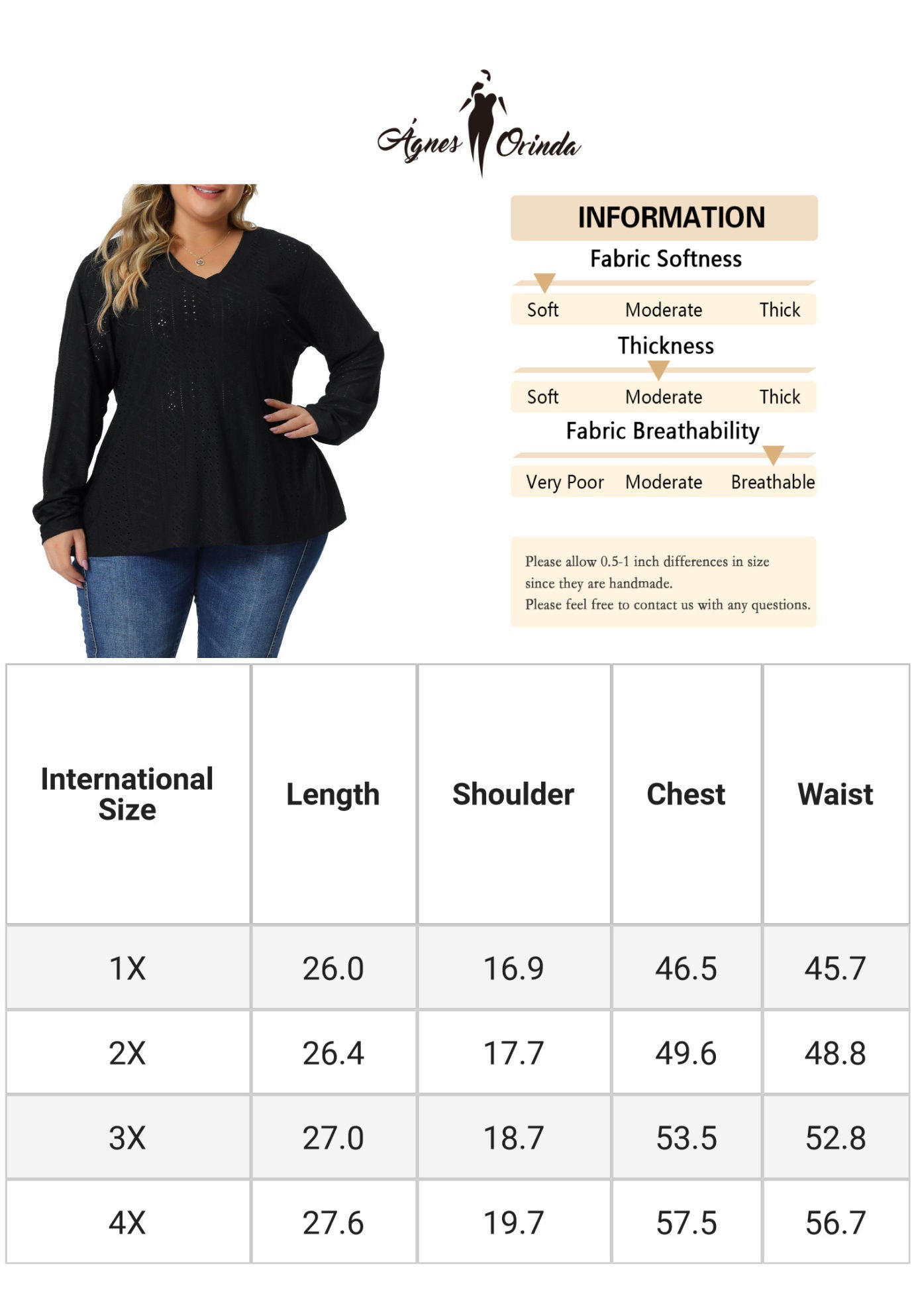 V Neck Long Sleeve Hollow Eyelet Top T-Shirt Tee, Black / Black, alternate image number 4