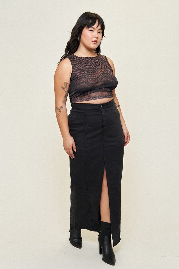 Leah Cotton Tencel Cargo Maxi Skirt, Black / Black, alternate image number 2