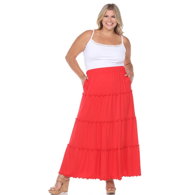 Tiered Maxi Skirt, Red / Red, alternate image number null