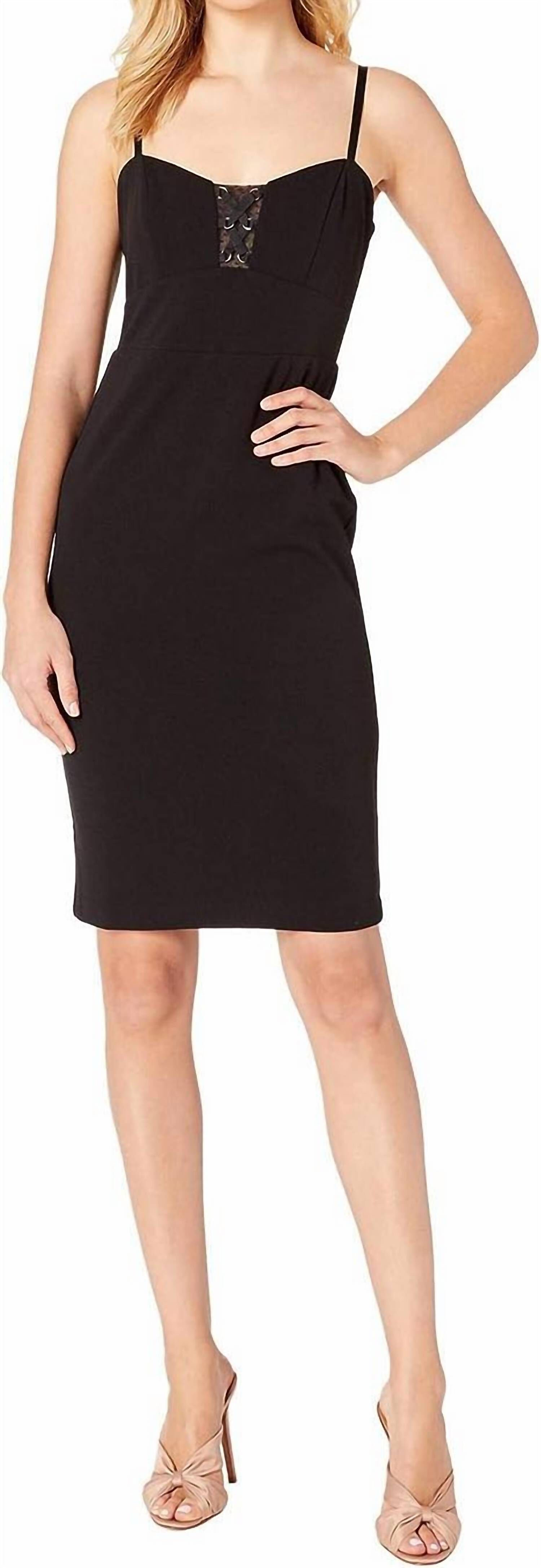 ILLUSIONS CUT OUT LACE UP SHEATH DRESS IN BLACK, Black / Black, hi-res image number 0