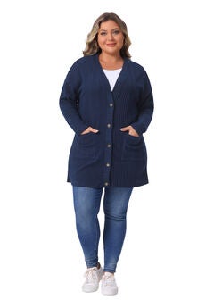 V Neck Long Sleeve Knit Cardigan with Pockets