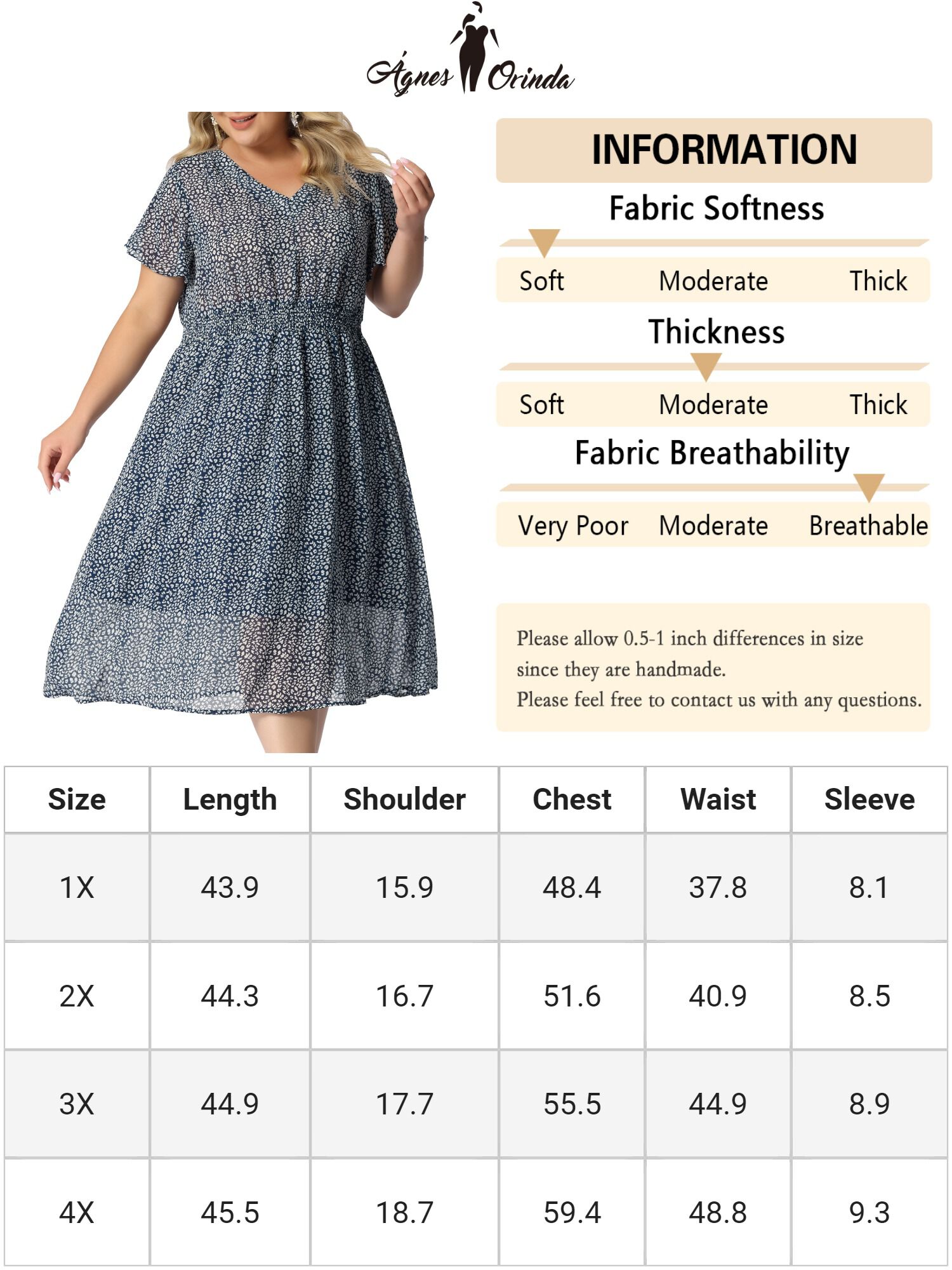 Summer Floral Print V Neck Smocked A-Line Flowy Midi Dress, Dark Blue / Navy, alternate image number 4