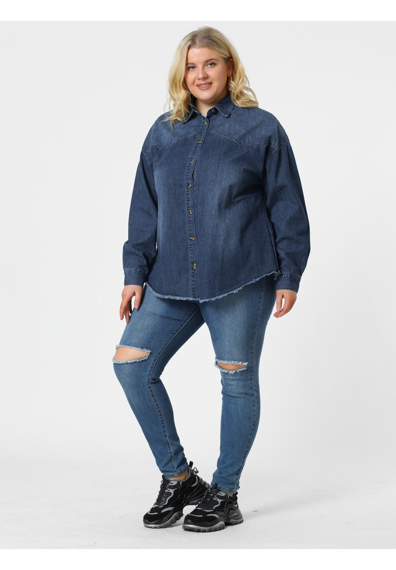 Button Down Shirt Cotton Denim Jacket, Dark Blue / Navy, alternate image number 1