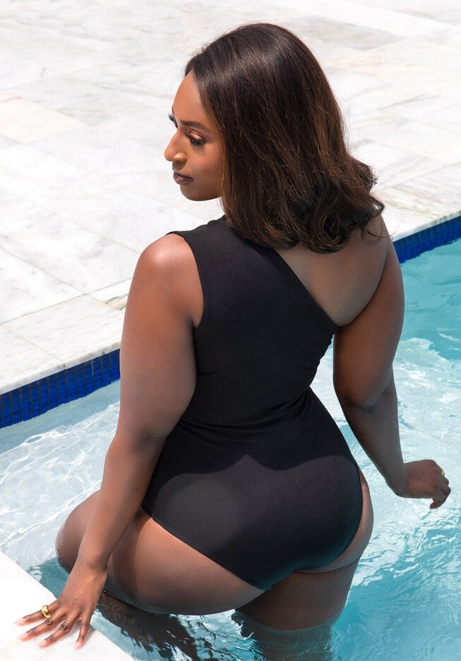 Honey Cut Out One Shoulder One Piece Swimsuit, Black / Black, alternate image number 3