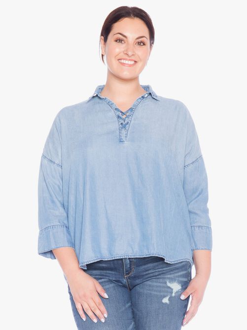 Aria Lace Up Shirt, Sky / Light Wash, alternate image number 3
