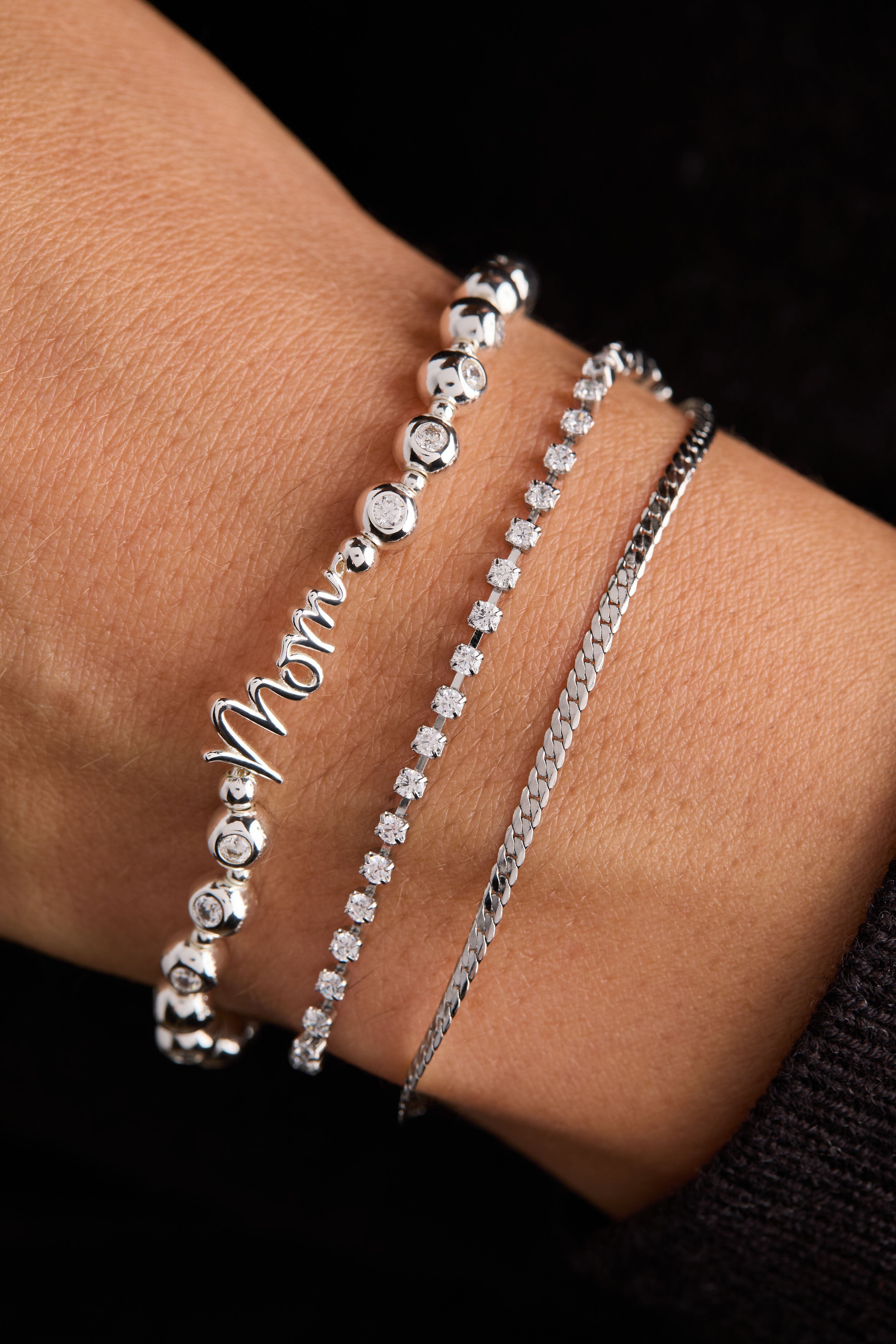 Mom Elongated Crystal Stretch Bracelet, Silver / Silver, alternate image number 3
