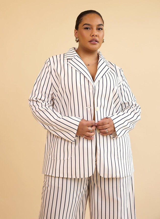 EDITH STRIPE OVERSIZED BLAZER, White / White, alternate image number 2