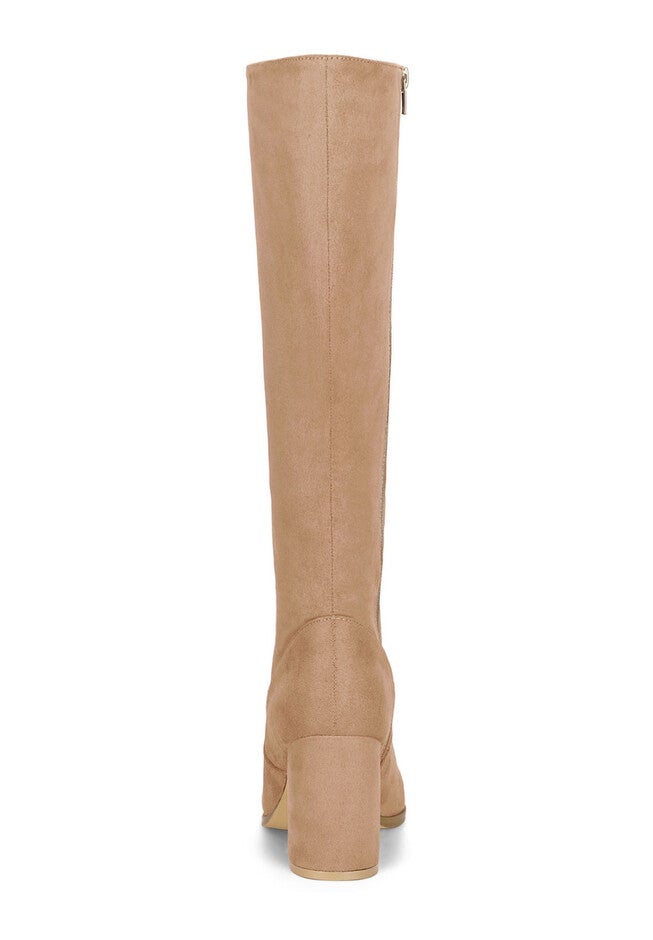 SIDE ZIPPER CHUNKY HEEL KNEE HIGH BOOTS, Khaki / Tan, alternate image number 2