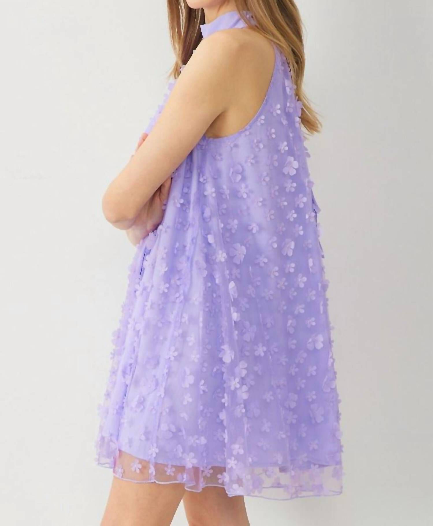 3D FLORAL MINI DRESS IN LAVENDER, Lavender / Purple, alternate image number 2