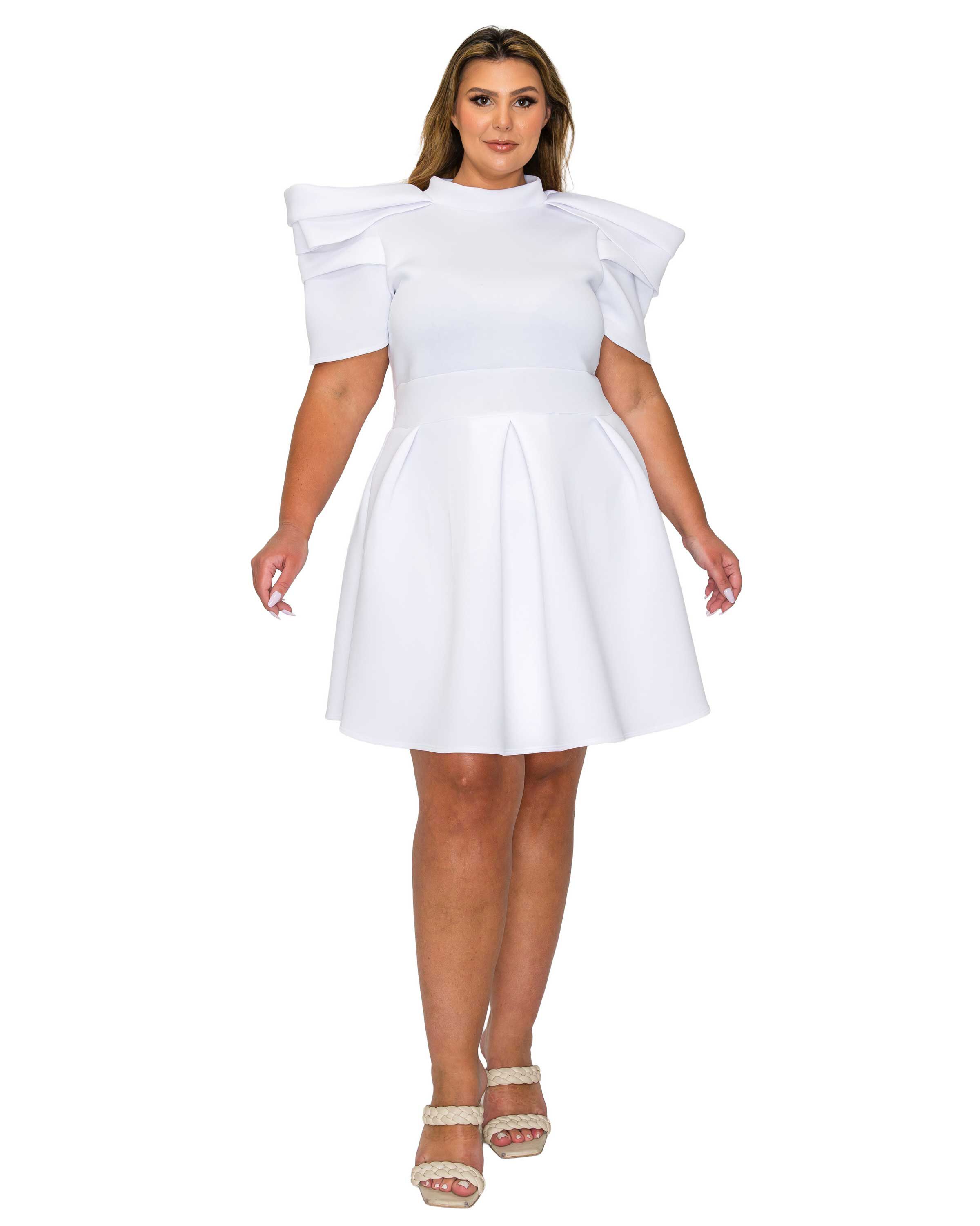Karina Neoprene Flare Dress, White / White, hi-res image number 0