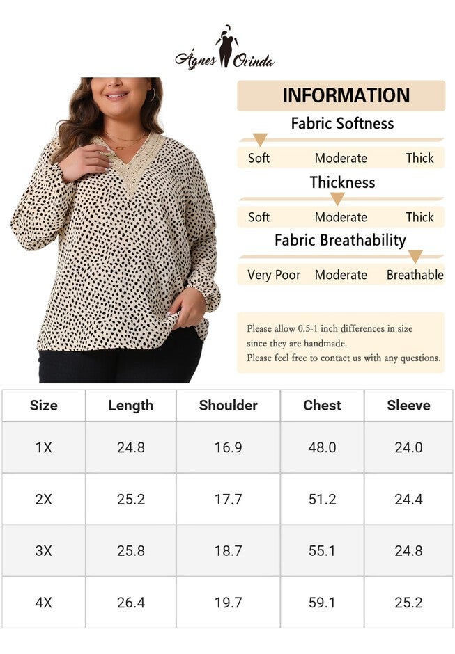 Lace Trim V Neck Long Sleeve Leopard Chiffon Blouses Top, Khaki / Brown, alternate image number 4