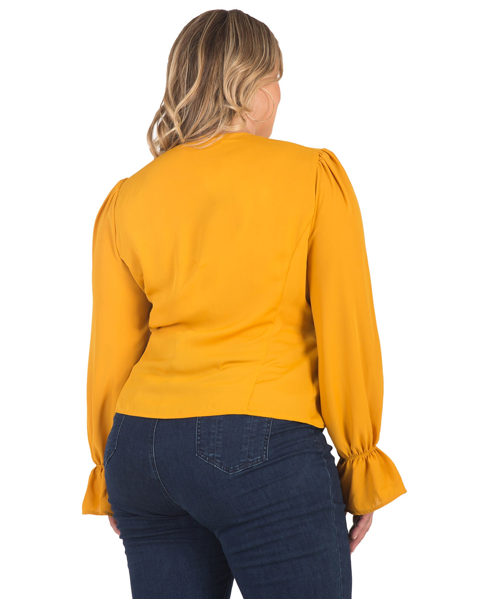 Plus Size Vera Tie Front Flute Sleeve Blouse, Ginger / Mustard, alternate image number 3