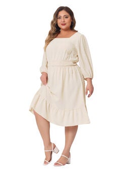 Swiss Dots Bohemian Square Neck Midi Chiffon Dress