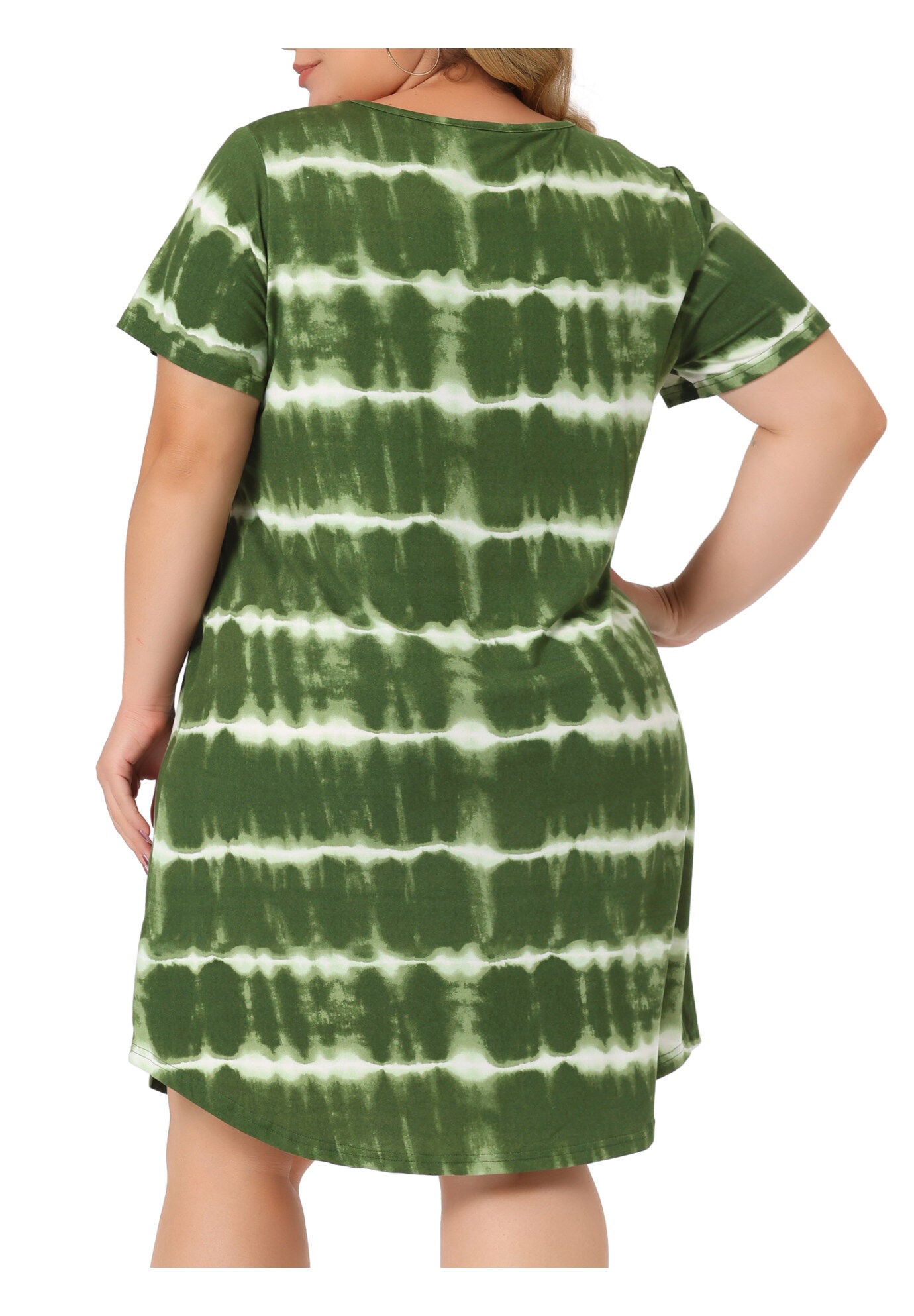 Tie Dye Summer V Neck Short Sleeve Dress, Green / Light Green, alternate image number 3