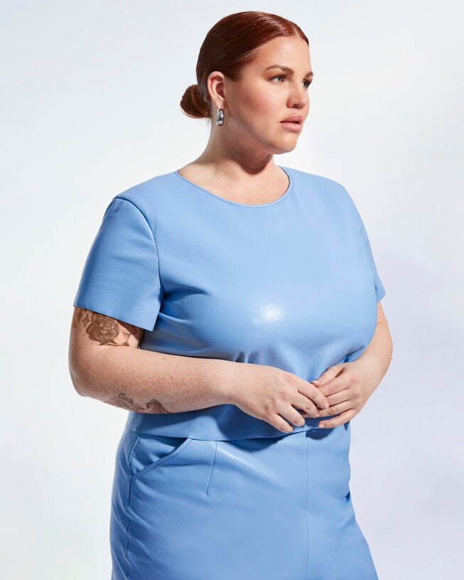 Beck Recycled Leather Tee, Powder Blue / Azure Blue, hi-res image number 0