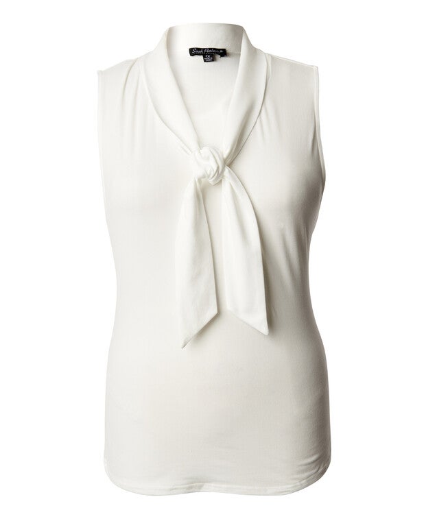 Smak Parlour White Neck Tie Top, White / White, hi-res image number null