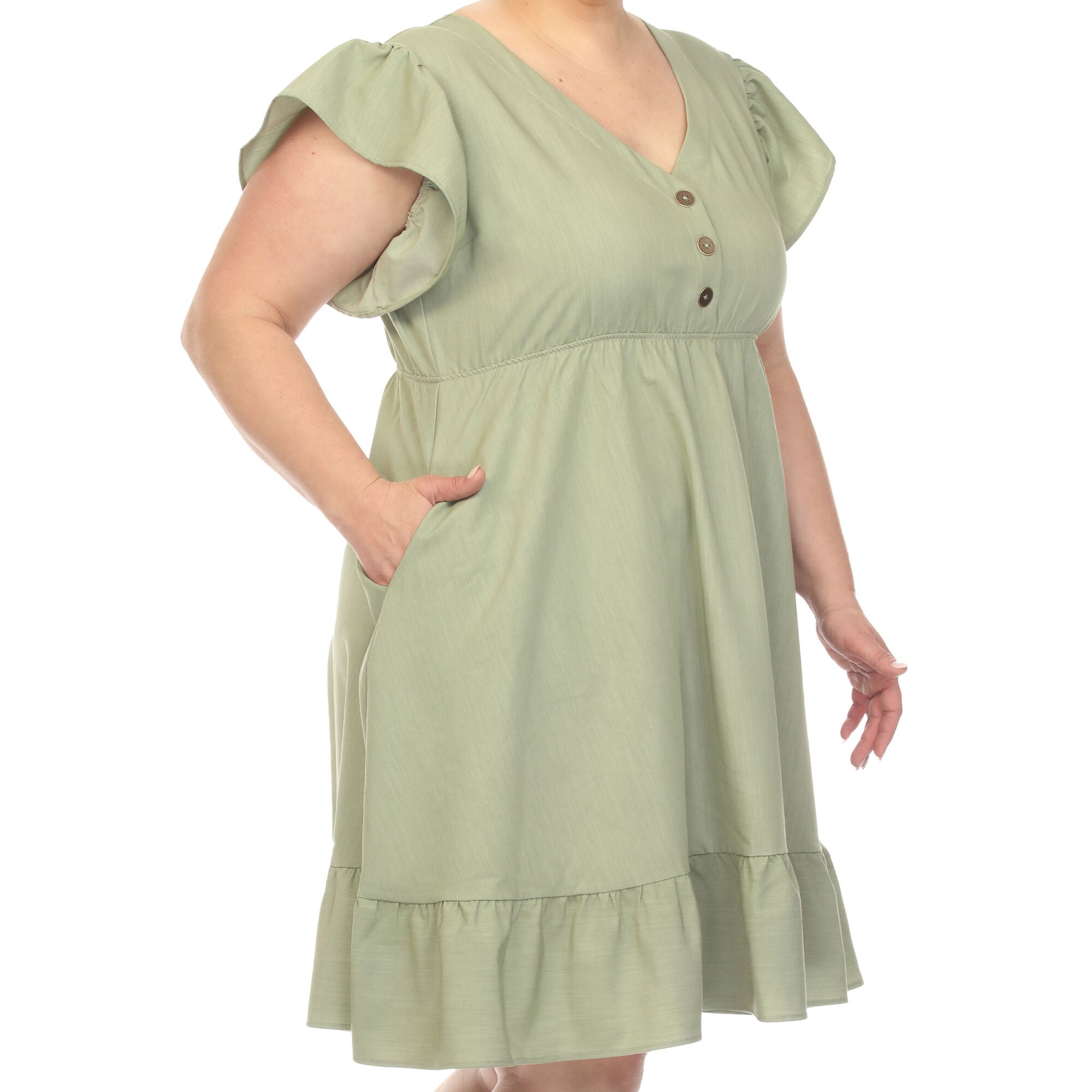 White Mark Ruffle Sleeve Midi Dress, Sage / Sage Green, alternate image number 1