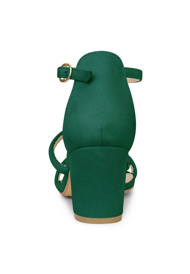 Open Toe Strappy Chunky Heels Sandals, Green / Forest Green, alternate image number 2